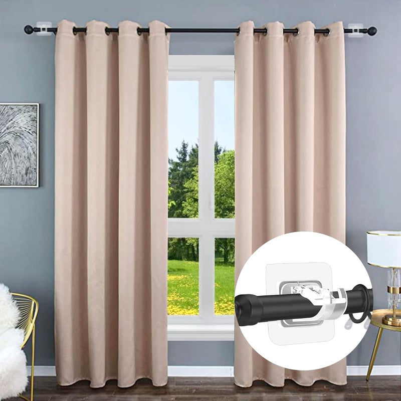 Codoule 2PCS No Drill Curtain Rod Brackets No Drilling Curtain Rod Holders Self Adhesive Curtain Rod Hooks Nail Free Adjustable Curtain Hangers,Non Screw Damage Stick On Drapery Rod Bracket for Wall - Image 2